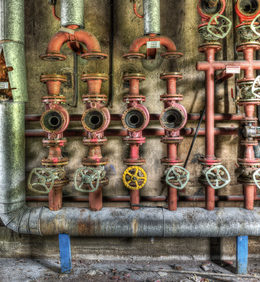 Industrial boiler room in a derelict factory