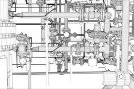 Illustration of equipment for heating system with pipes